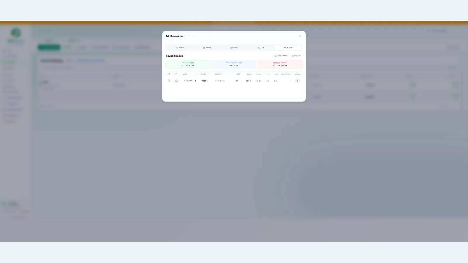 Review extracted transactions before adding them — demo account