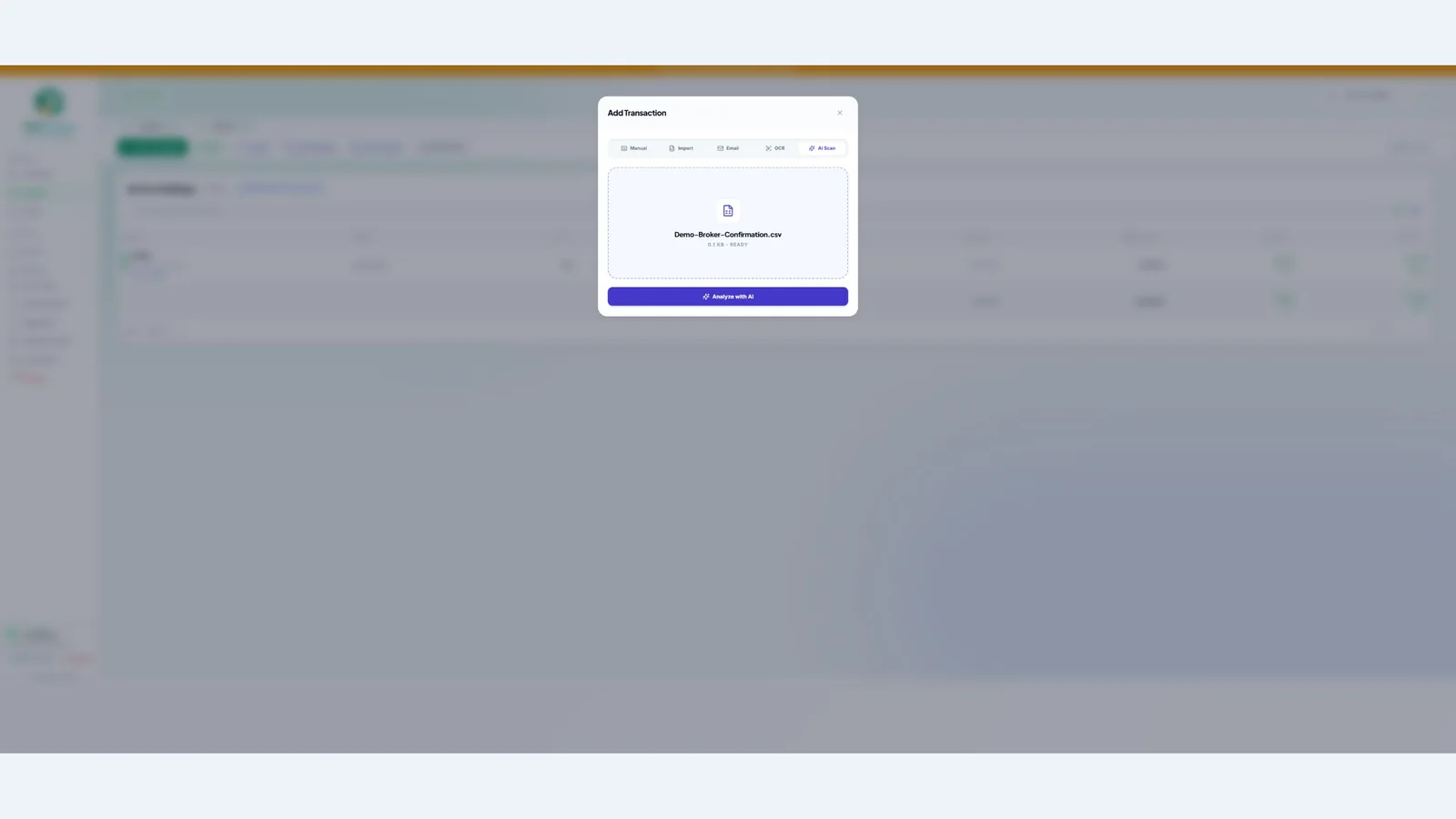 Choose a broker document for AI scanning — demo account