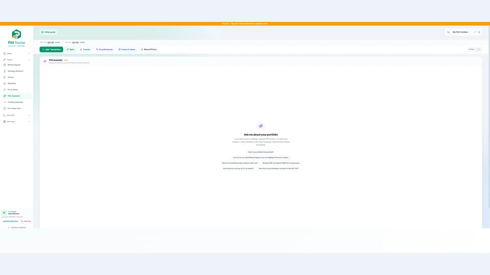 Ask the portfolio assistant a question — demo account