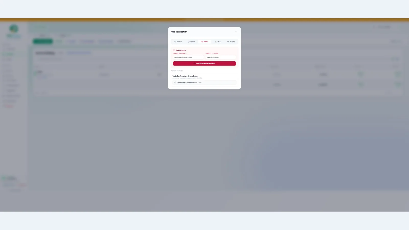 Find an email attachment from your broker — demo account