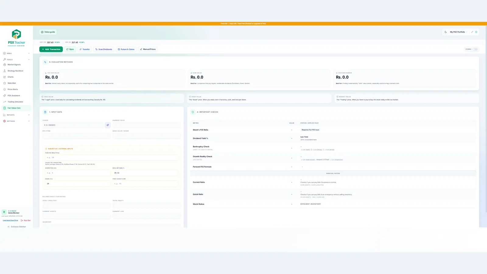 Explore fair value assumptions — demo account