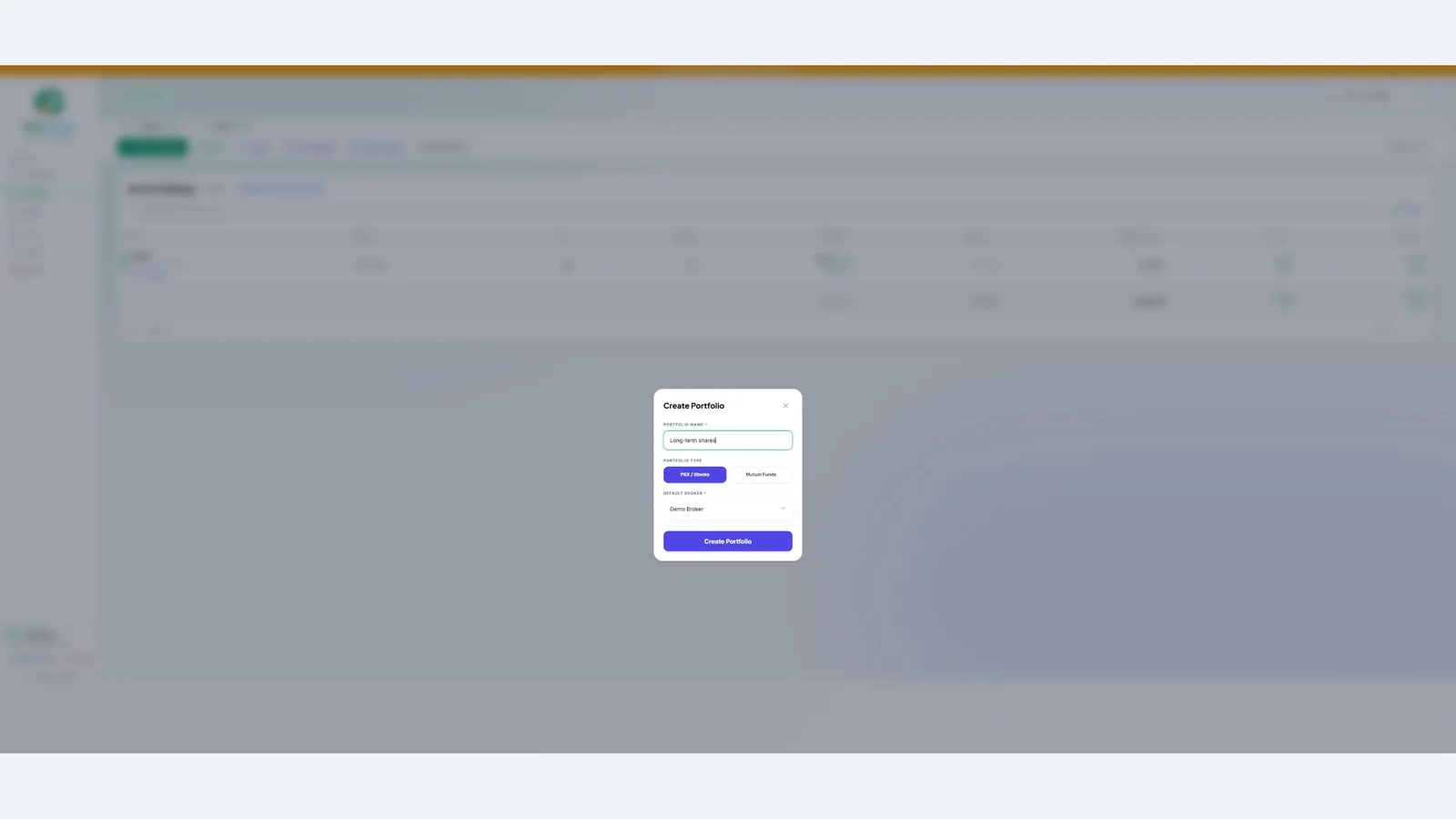 Create a portfolio and choose its type — demo account
